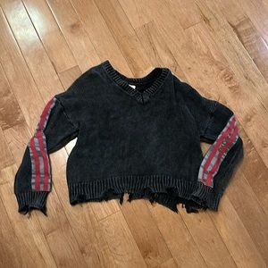 Vintage Havana grey sweater with red arm stripes